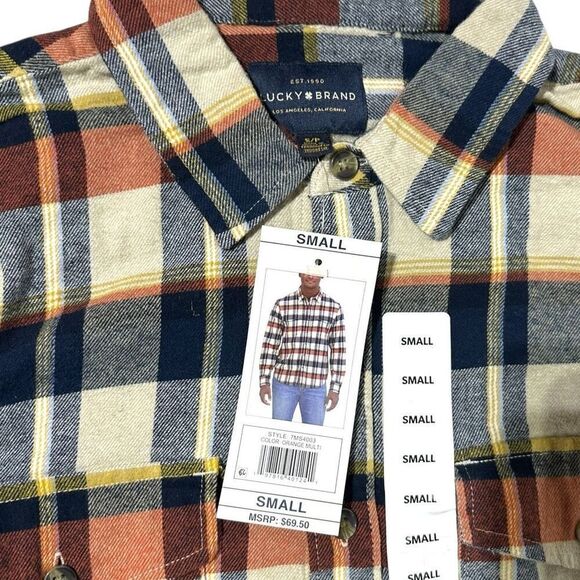 Lucky Brand Men's Flannel Orange Multi Plaid Size Small - Picture 11 of 14